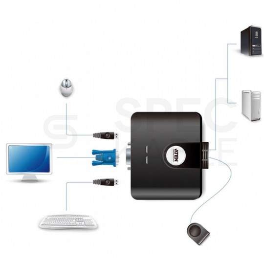 Przełącznik KVM 2-portowy Switch 2x (wtyki 2xUSB + VGA) / gniazda 2xUSB + VGA czarny 0,9m ATEN CS22U