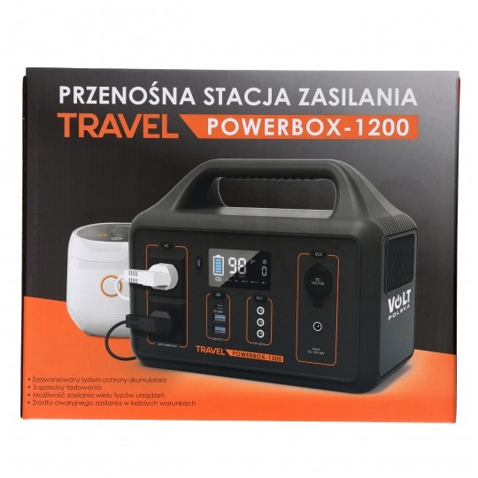 Przenośna stacja zasilania 600W Powerbank solarny 461Wh (ładowanie AC + DC) VOLT TRAVEL POWERBOX OPTI 1200