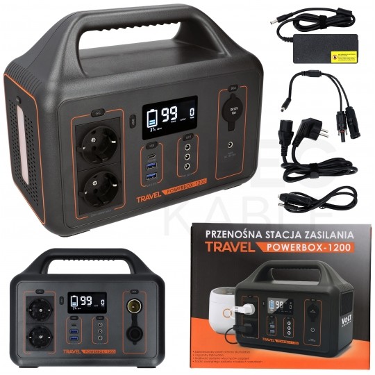 Przenośna stacja zasilania 600W Powerbank solarny 461Wh (ładowanie AC + DC) VOLT TRAVEL POWERBOX OPTI 1200