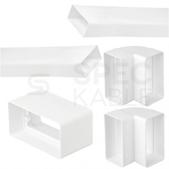 Przepust kanał kablowy podtynkowy płaski 55x110mm 2x 0,5m do prowadzenia kabli telewizyjnych + łącznik + 2x kolanko 90st airRoxy