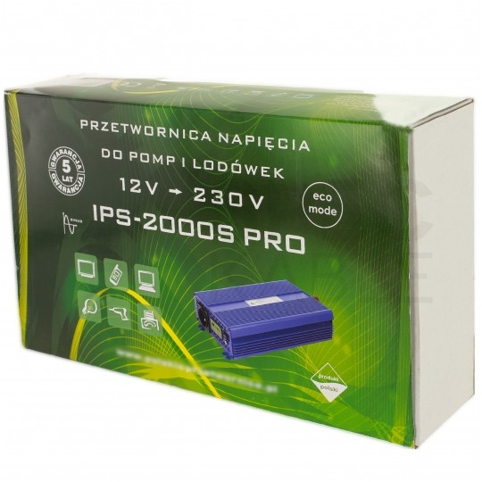 Przetwornica napięcia 12V / 230V czysty SINUS 1100/2000W + tryb Eco i pilot sterujący AZO Digital IPS-2000S PRO ECO MODE