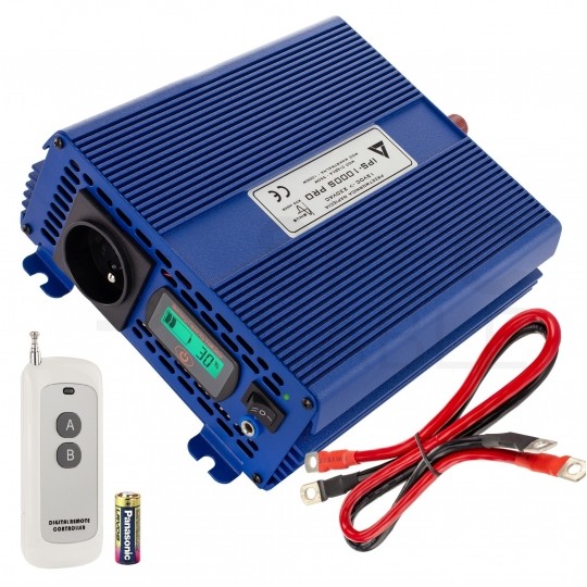 Przetwornica napięcia 12V / 230V czysty SINUS 550/1000W + tryb Eco i pilot sterujący AZO Digital IPS-1000S PRO ECO MODE