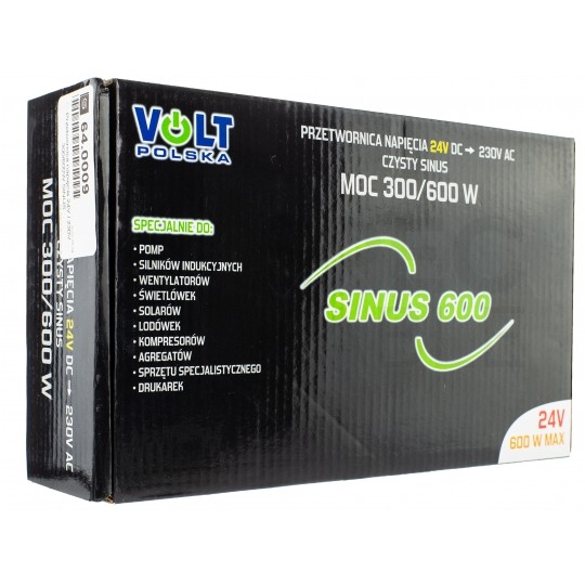 Przetwornica napięcia 24V / 230V czysty SINUS 300/600W VOLT SINUS 600