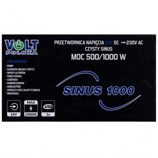 Przetwornica napięcia 24V / 230V czysty SINUS 500/1000W VOLT SINUS 1000