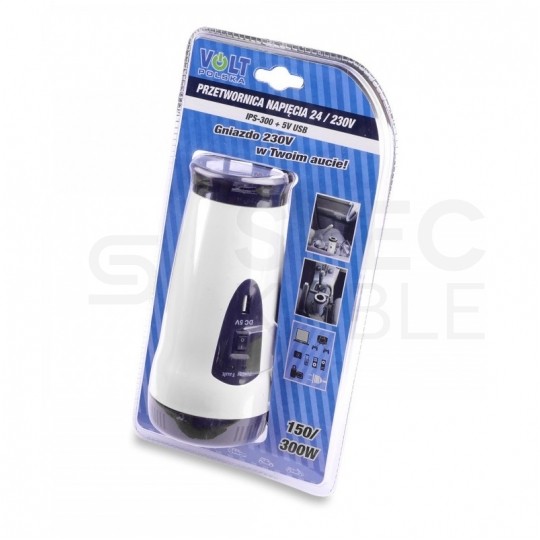 Przetwornica napięcia 24V / 230V samochodowa SINUS modyfikowany 150/300W + gniazdo USB 5V VOLT IPS-300