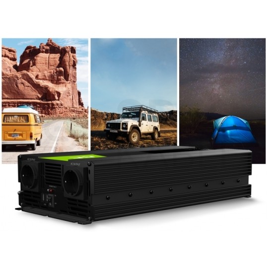 Przetwornica napięcia Inwerter 12V / 230V SINUS modyfikowany 2000/4000W z gniazdami Schuko Green Cell