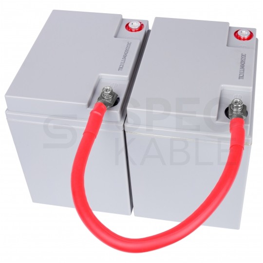 Przewód 16mm2 do łączenia akumulatorów AGM i żelowanych (z konektorami M8) o długości 30cm czerwony