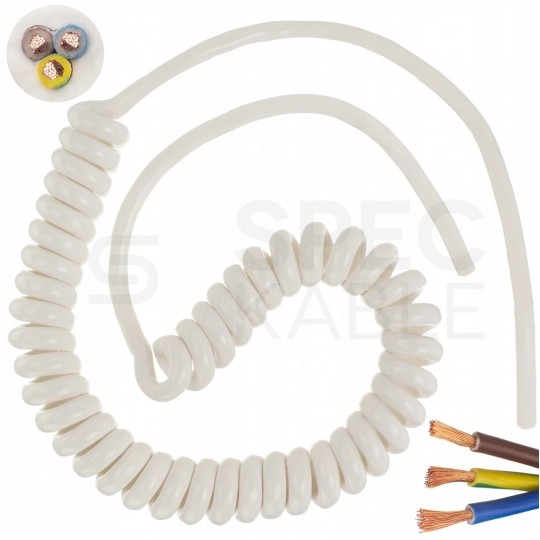 Przewód OMY spiralny 3x0,75mm2 kabel H03VVH8-F biały 0,3m / 1,7m