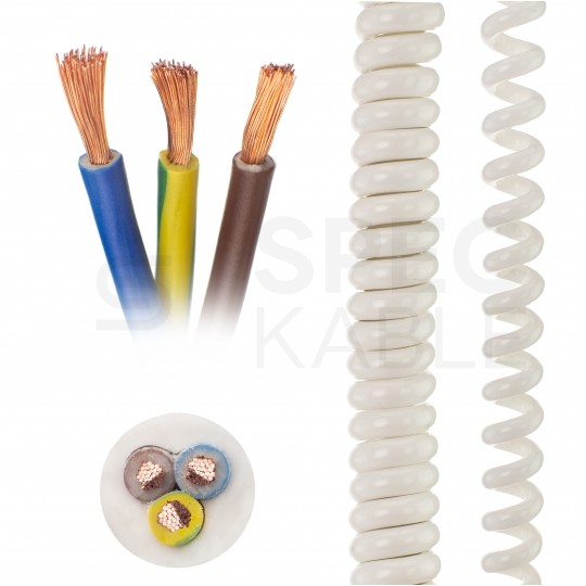 Przewód OMY spiralny 3x0,75mm2 kabel H03VVH8-F biały 0,55m / 2,7m
