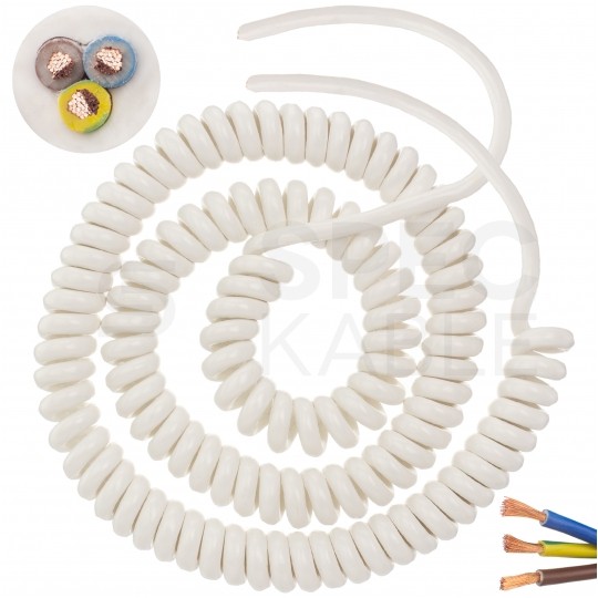 Przewód OMY spiralny 3x1mm2 kabel H03VVH8-F biały 0,8m / 3,9m