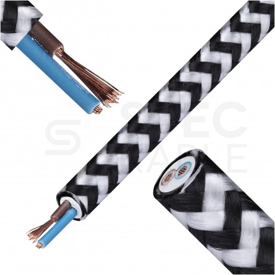 Przewód prądowy H03VV-F / OMY 300V 2x0,75 kabel w oplocie czarno-biały linka