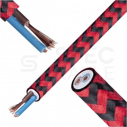 Przewód prądowy H03VV-F / OMY 300V 2x0,75 kabel w oplocie czarno-czerwony linka