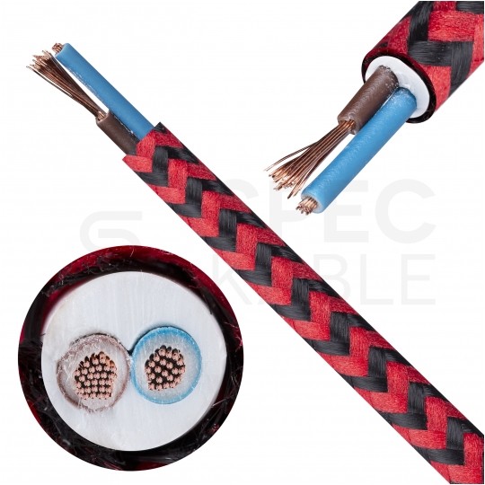 Przewód prądowy H03VV-F / OMY 300V 2x0,75 kabel w oplocie czarno-czerwony linka