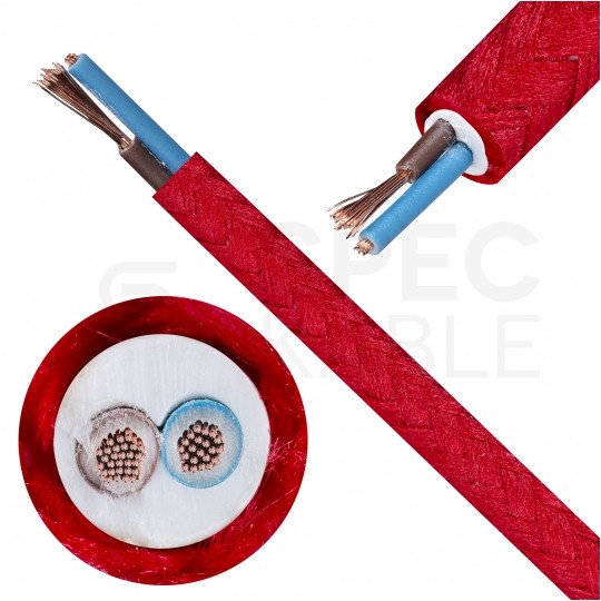 Przewód prądowy H03VV-F / OMY 300V 2x0,75 kabel w oplocie czerwony linka