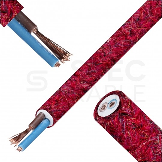 Przewód prądowy H03VV-F / OMY 300V 2x0,75 kabel w oplocie czerwony moher linka