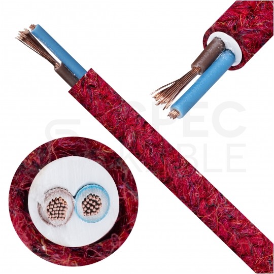 Przewód prądowy H03VV-F / OMY 300V 2x0,75 kabel w oplocie czerwony moher linka