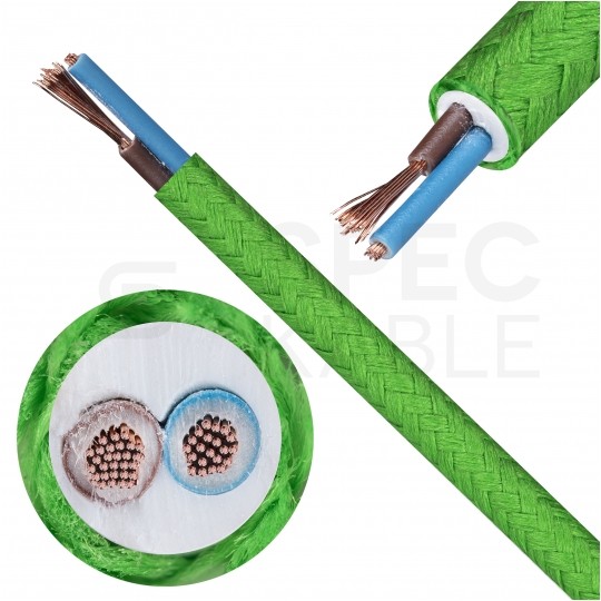 Przewód prądowy H03VV-F / OMY 300V 2x0,75 kabel w oplocie jasnozielony linka