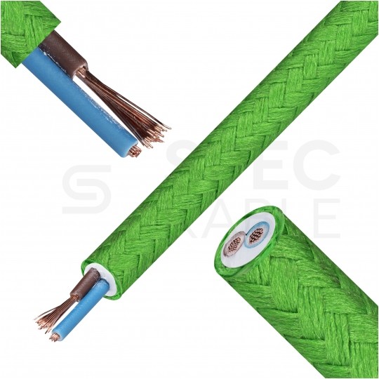 Przewód prądowy H03VV-F / OMY 300V 2x0,75 kabel w oplocie jasnozielony linka