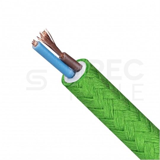 Przewód prądowy H03VV-F / OMY 300V 2x0,75 kabel w oplocie jasnozielony linka