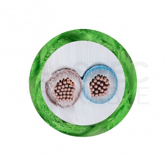 Przewód prądowy H03VV-F / OMY 300V 2x0,75 kabel w oplocie jasnozielony linka