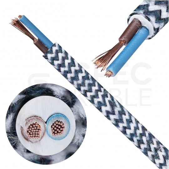 Przewód prądowy H03VV-F / OMY 300V 2x0,75 kabel w oplocie jodełka grafitowa linka