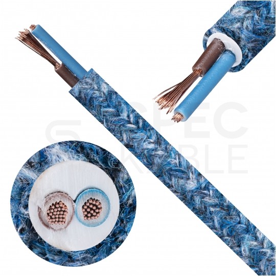 Przewód prądowy H03VV-F / OMY 300V 2x0,75 kabel w oplocie niebieski moher linka