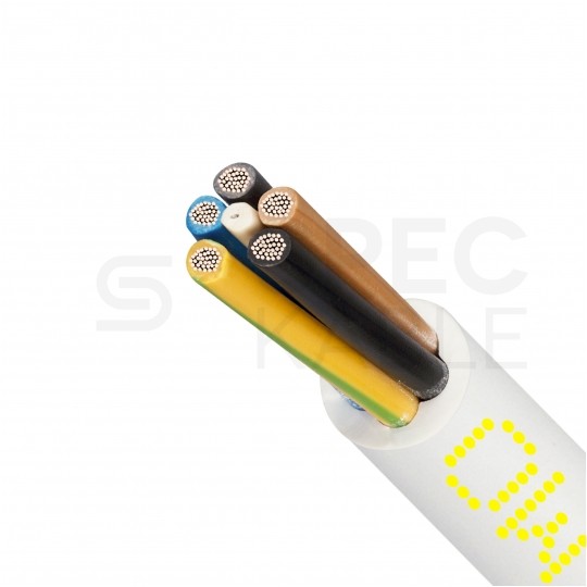 Przewód prądowy H05VV-F / OWY 500V 5x1,5 warsztatowy biały linka Mercor