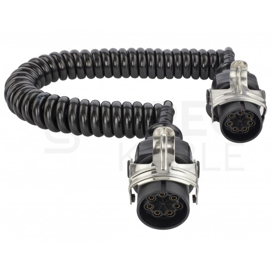 Przewód spiralny QLY-s kabel do naczepy zakończony wtykami 7-pin do systemu EBS / ABS 24V 4,5m