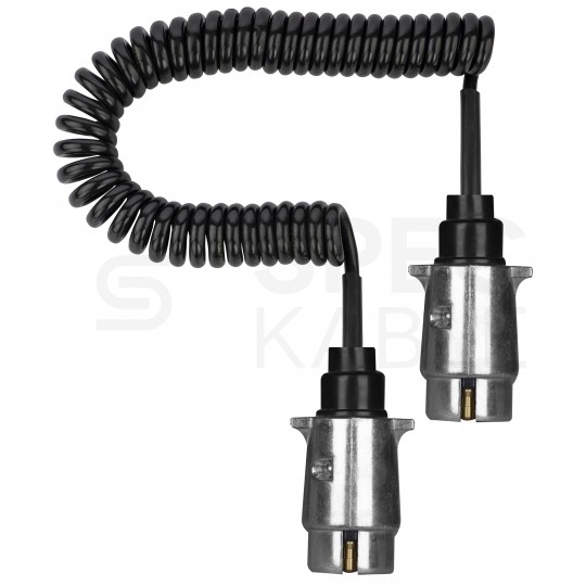 Przewód spiralny QLY-s kabel do przyczepy zakończony metalowymi wtykami 7-pin 12V 4m