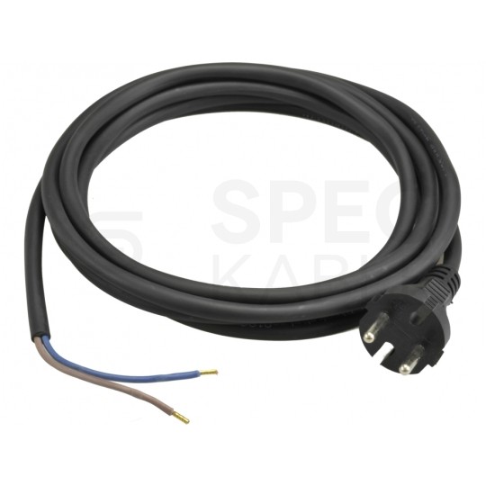 Przewód zasilający gumowy OW 2x1,0mm2 z wtyczką prostą [2P] czarny 3m