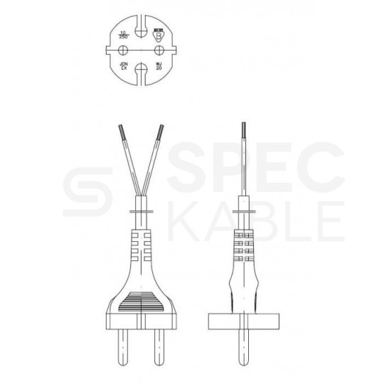 Przewód zasilający gumowy OW 2x1,5mm2 z wtyczką prostą [2P] czarny 5m