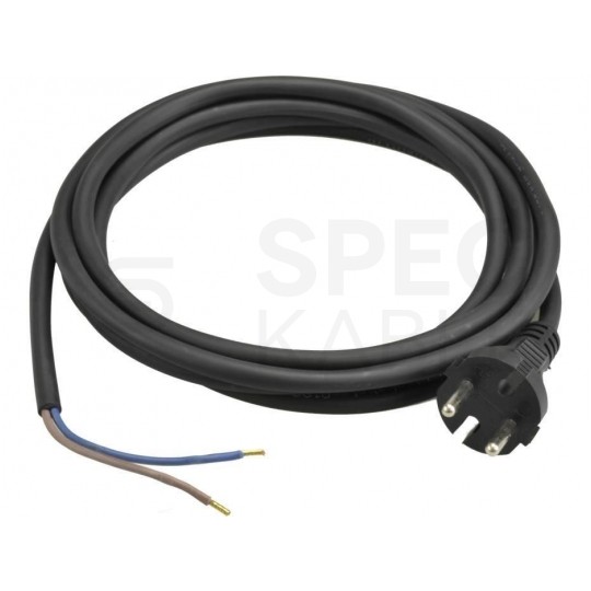 Przewód zasilający gumowy OW 2x1,5mm2 z wtyczką prostą [2P] czarny 5m