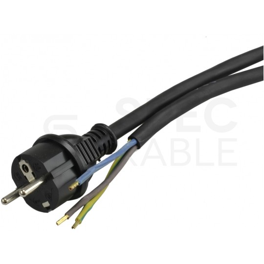 Przewód zasilający gumowy OW 3x1,5mm2 z wtyczką prostą [2P+Z] Uni-Schuko czarny IP44 3m