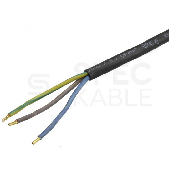 Przewód zasilający gumowy OW 3x1,5mm2 z wtyczką prostą [2P+Z] Uni-Schuko czarny IP44 5m