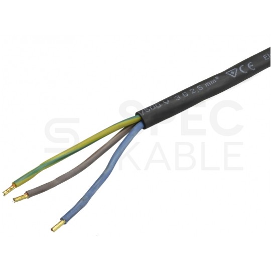Przewód zasilający gumowy OW 3x2,5mm2 z wtyczką prostą [2P+Z] Uni-Schuko czarny IP44 3m