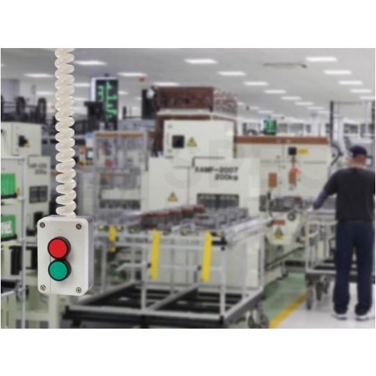 Przewód zasilający OMY spiralny 3x1mm2 kabel H03VVH8-F z wtyczką kątową [2P+Z] Uni-Schuko biały 0,35m / 2,2m