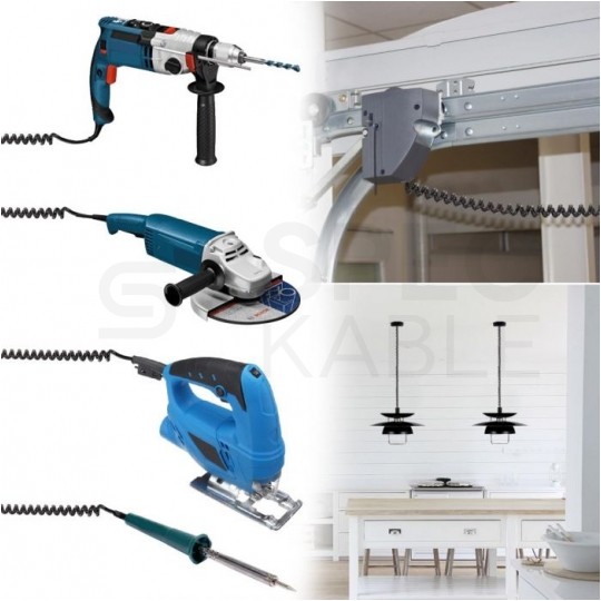 Przewód zasilający OMY spiralny 3x1mm2 kabel H03VVH8-F z wtyczką kątową [2P+Z] Uni-Schuko czarny 0,35m / 2,2m