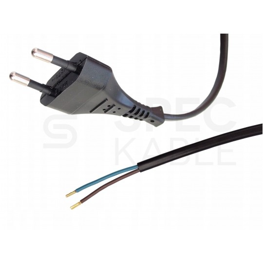 Przewód zasilający OMYp 2x0,75mm2 z wtyczką płaską [2P] 2,5A czarny 1,9m