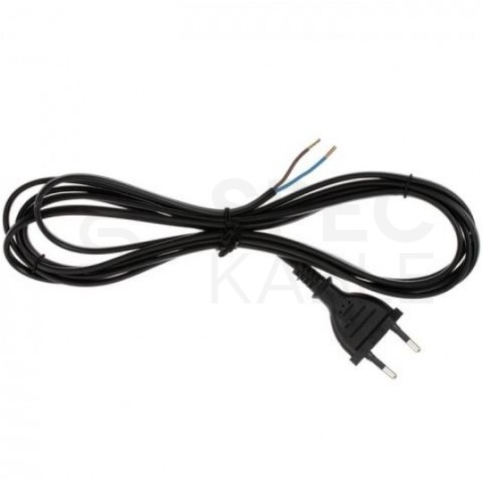 Przewód zasilający OMYp 2x0,75mm2 z wtyczką płaską [2P] 2,5A czarny 3m