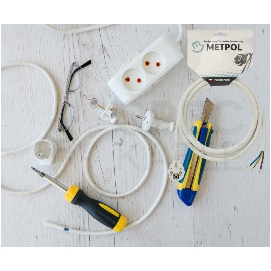 Przewód zasilający OWY (H05VV-F) 3x2,5mm2 biały 2,5m z wtyczką kątową [2P+Z] Uni-Schuko do piekarników, kuchenek, AGD, płyt indukcyjnych itp.