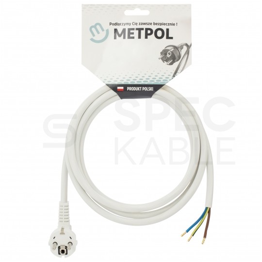 Przewód zasilający OWY (H05VV-F) 3x2,5mm2 biały 2,5m z wtyczką kątową [2P+Z] Uni-Schuko do piekarników, kuchenek, AGD, płyt indukcyjnych itp.