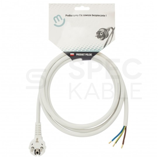 Przewód zasilający OWY (H05VV-F) 3x2,5mm2 biały 2,5m z wtyczką kątową [2P+Z] Uni-Schuko do piekarników, kuchenek, AGD, płyt indukcyjnych itp.