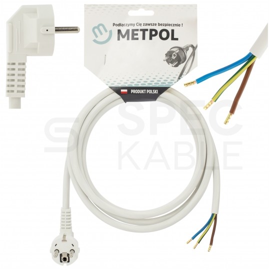 Przewód zasilający OWY (H05VV-F) 3x2,5mm2 biały 2,5m z wtyczką kątową [2P+Z] Uni-Schuko do piekarników, kuchenek, AGD, płyt indukcyjnych itp.