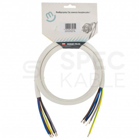 Przewód zasilający OWY (H05VV-F) 5x2,5mm2 biały 1,5m do piekarników, kuchenek, AGD, płyt indukcyjnych itp.