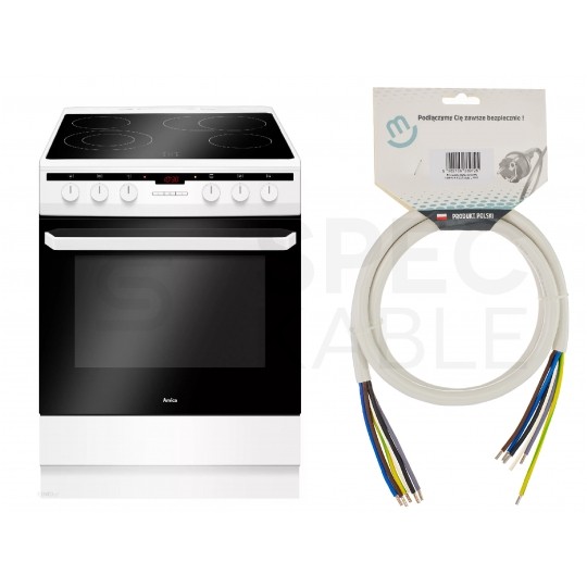 Przewód zasilający OWY (H05VV-F) 5x2,5mm2 biały 1,5m do piekarników, kuchenek, AGD, płyt indukcyjnych itp.