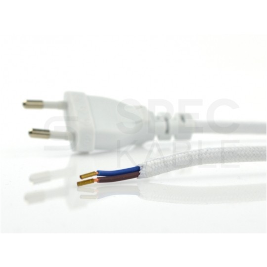 Przewód zasilający w oplocie do lampki 2x0,75mm2 z wtyczką [2P] 2,5A i wyłącznikiem biały 2m