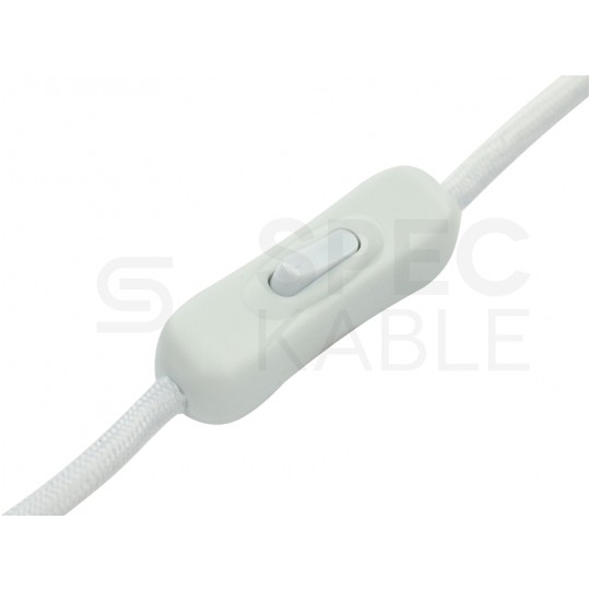 Przewód zasilający w oplocie do lampki 2x0,75mm2 z wtyczką [2P] 2,5A i wyłącznikiem biały 2m