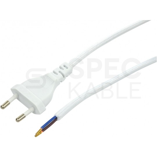 Przewód zasilający w oplocie do lampki 2x0,75mm2 z wtyczką [2P] 2,5A i wyłącznikiem biały 2m