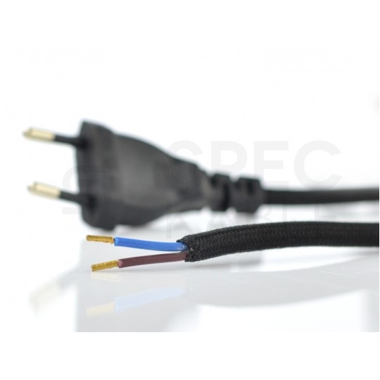 Przewód zasilający w oplocie do lampki 2x0,75mm2 z wtyczką [2P] 2,5A i wyłącznikiem czarny 2m