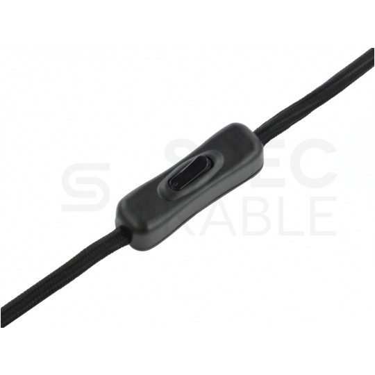 Przewód zasilający w oplocie do lampki 2x0,75mm2 z wtyczką [2P] 2,5A i wyłącznikiem czarny 2m